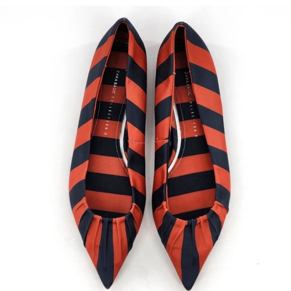 NWT Zara Pointed Striped Orange and Black Flats size 35